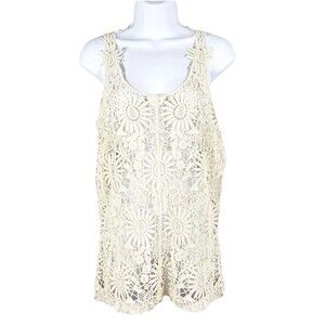ISELA Crochet Tank Top Womens Size Small Eyelet Cotton Ivory Hippie Festival Y2K